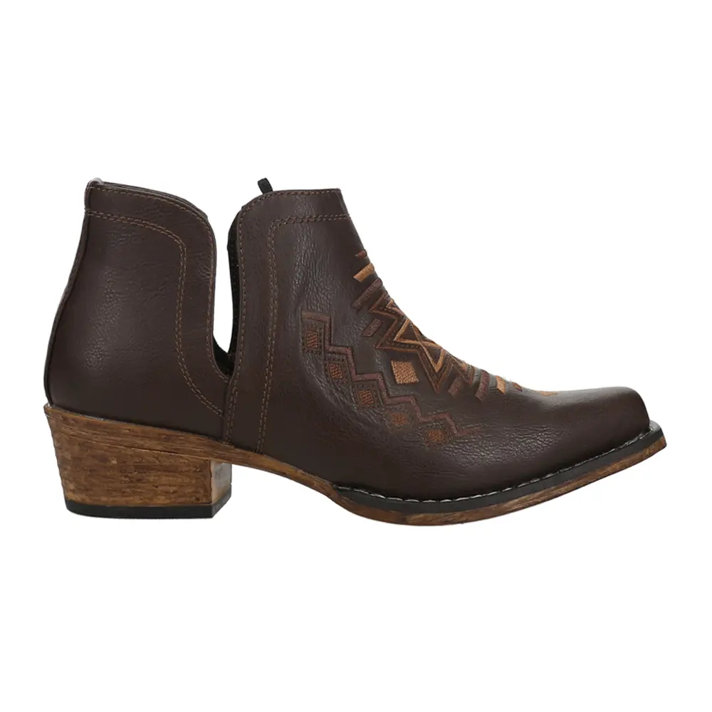 ROPER Womens Ava Aztec Southwest Embroidered Snip Toe  Casual Boots Ankle Low Heel 1-2" - Brown