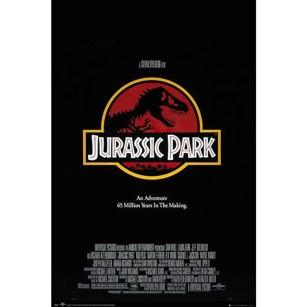 Jurassic Park Movie Poster - Regular Style, 24x36 in Plaid Print, Wall Art Photo for Home Room Wall Decor