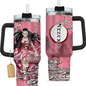 Nezuko Kamado Kimestu No Yaiba Demon Slayer Anime Custom Tumbler 40Oz Stainless Steel Tumbler With Handle.