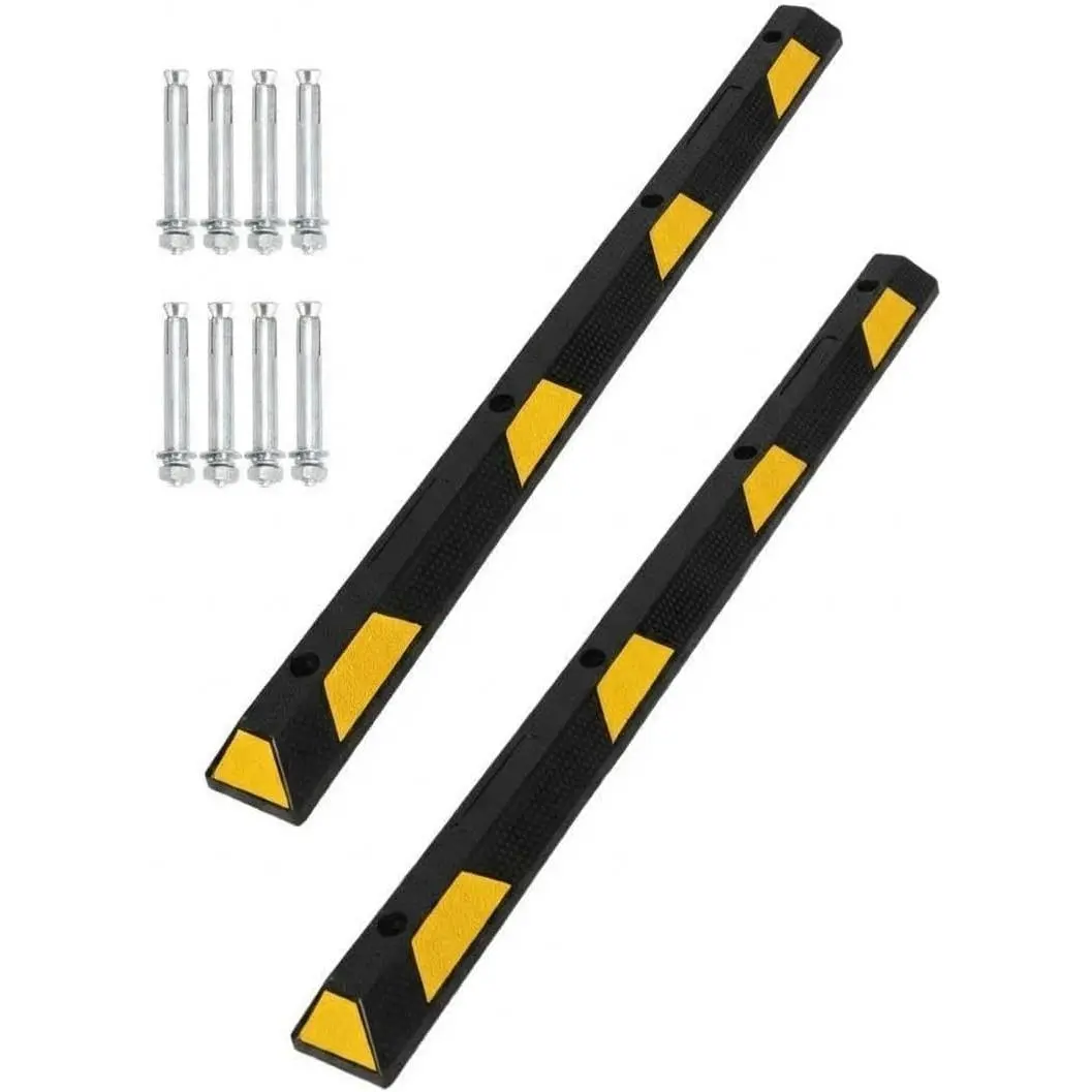 GAOMON 2-Pack 72in Heavy Duty Rubber Parking Curbs, 55000 LBS Load Capacity, Secure Bolt-Down Installation, 360° High-Visibility Safety Reflective Stripes, All-Weather Durability for Garages, Driveways, Shopping Malls
