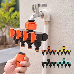 Set of 5 Four-Way Faucet Connectors with Switches, Four Separate On/off Valve Diverters, Ideal for Outdoor Irrigation Systems