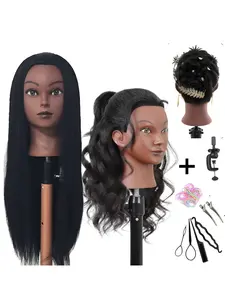 Realistic Cosmetology Mannequin Head 26 Inch with Free Clamp Holder & Braiding Tools, Durable Hairdresser Practice Doll for Salon and Home Use, Wig Mannequin