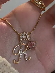 Cubic Zirconia Heart-Shaped Necklace, Heart Letters Necklace, 26 English Alphabet Design, Classic Vintage Pendant, Daily Wear, Valentine's Day Gift, Love Necklace, Sentimental Necklaces