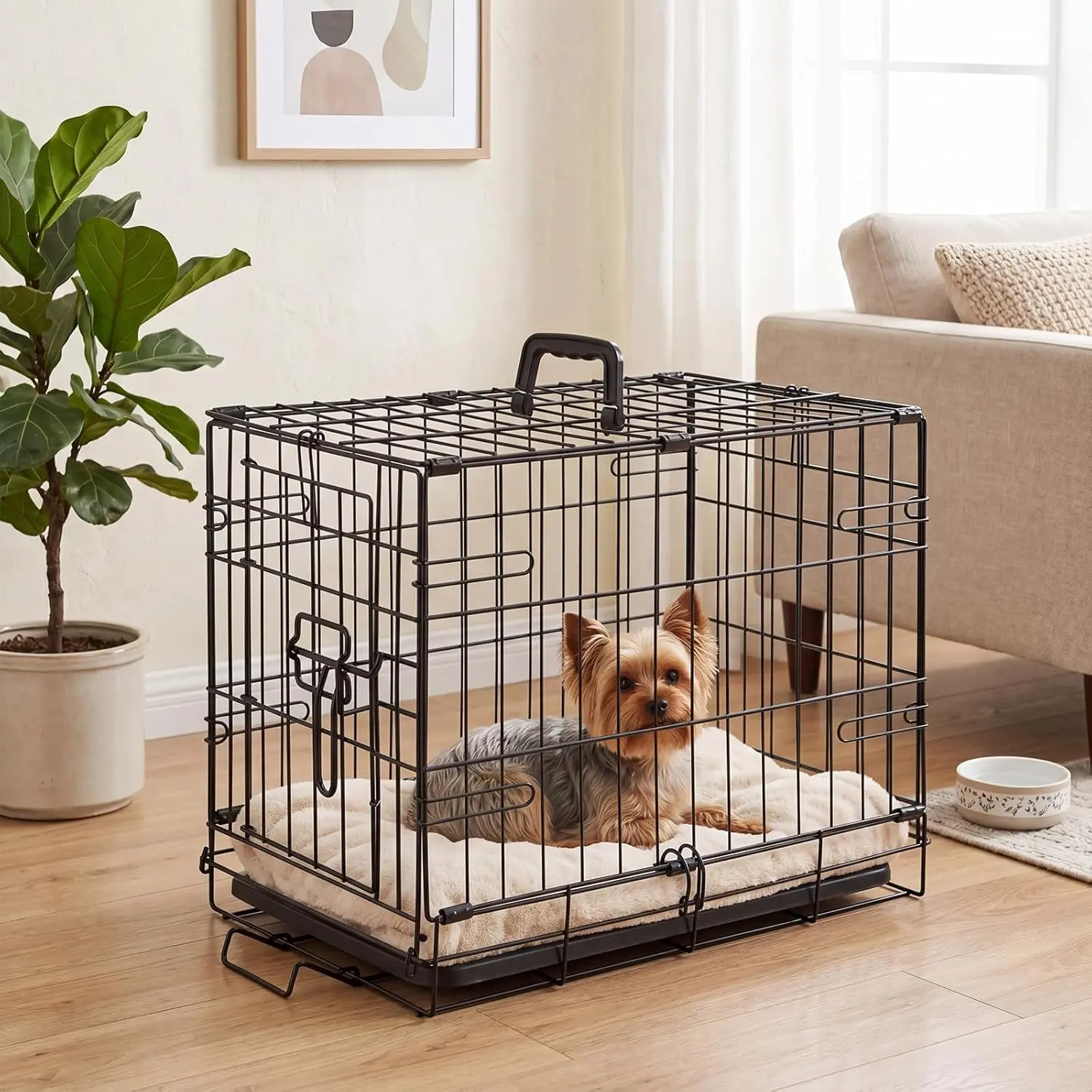 Foldable 18-Inch Single Door Dog Crate, Portable Metal Wire Pet Kennel with Removable Leak-Proof Tray, Secure Slide-Bolt Lock, Ideal for Crate Training Small Dogs at Home or Travel