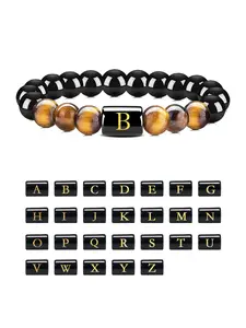 Men's Fashion Natural Tiger Eye Stone High Quality Stackable Bracelet, Bracelets Stacking, Casual Beaded Elastic Rope, Unisex Couple Matching Wristband, All Seasons Jewelry, Bracelet For Couples