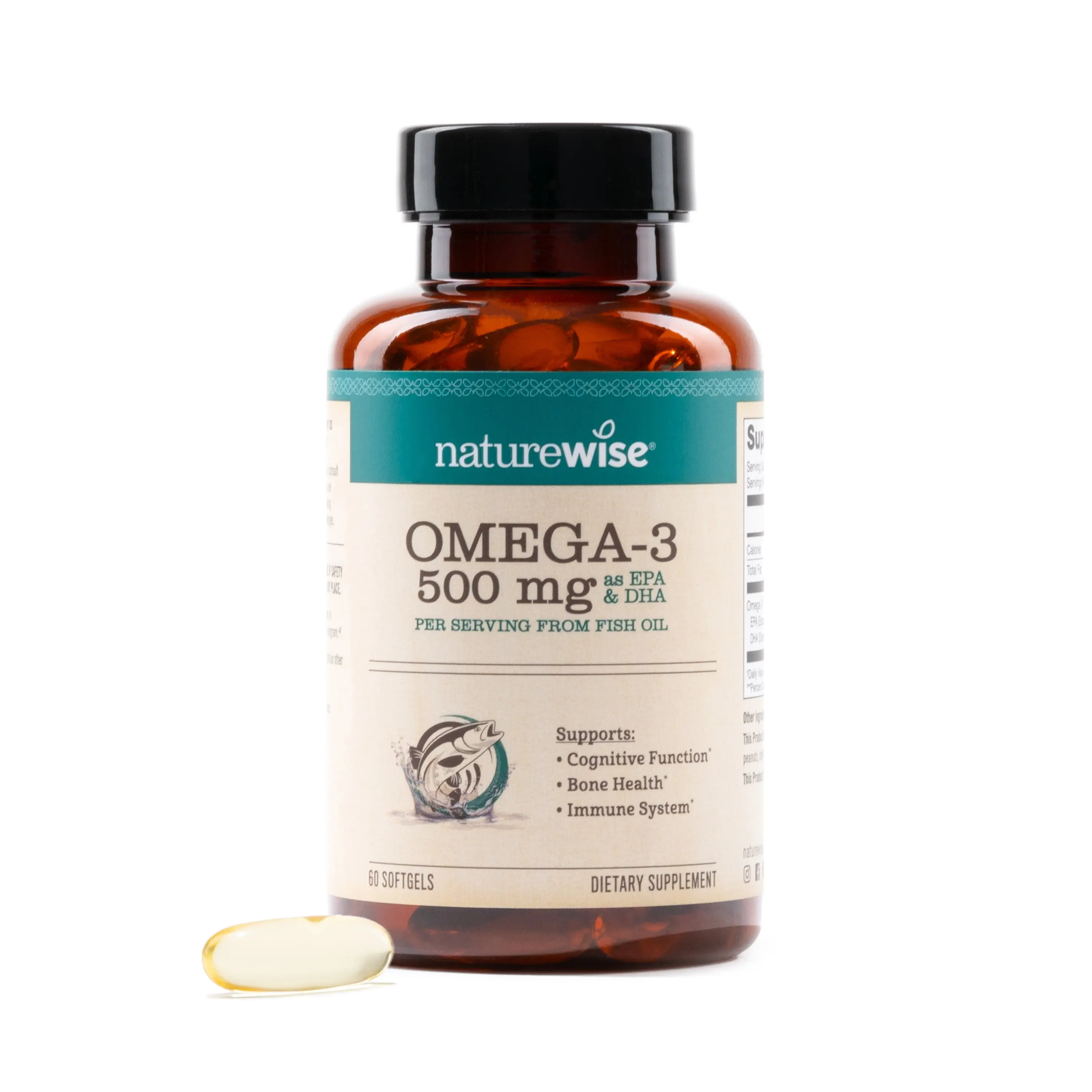 NatureWise Omega 3 Fish Oil - 500 mg per Pill - 300mg EPA & 200mg DHA - Sustainably Sourced for Purity - Gluten and Soy Free, Non-GMO - USA Manufactured