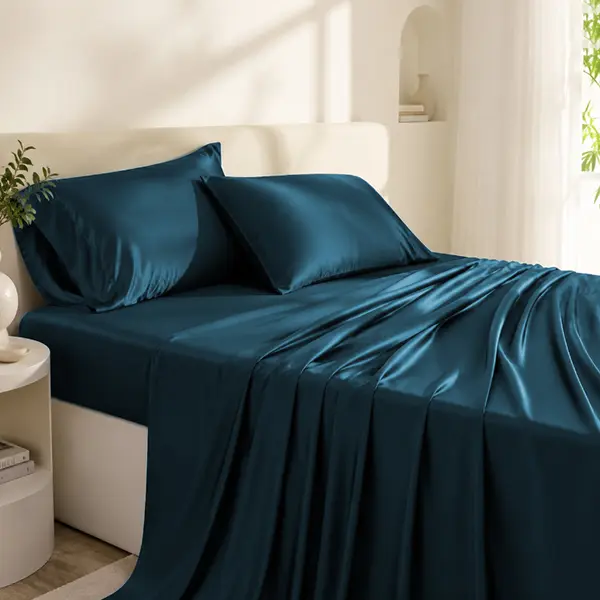 【KRIMANO】 4-Piece Bamboo Viscose Sheet Set, 100% Cooling Breathable Ultra-Soft Bedding, 17in Deep Pockets, Double Stitching, Hypoallergenic, OEKO-Tex Certified, Durable for Hot Sleepers, Machine Washable, Do Not Use Fabric Softener