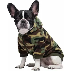 Small Dog Hoodie Camo French Bulldog Clothes Fashion Sports Puppy Coat Hood Sweatshirts with Zipper & Pocket Outdoor Pet Jacket Apparel for Chihuahua York & Pug S