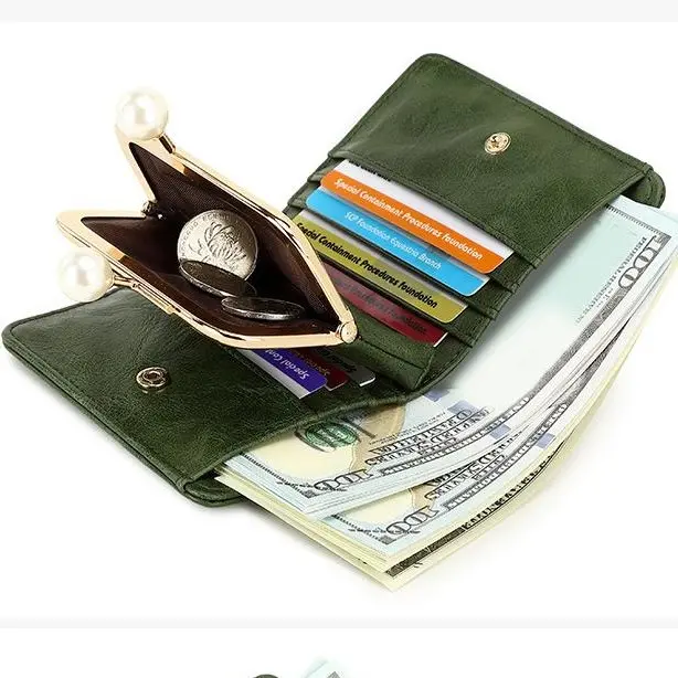 Women’s Tri-Fold Wallet with Pearly Kiss-Lock Coin Purse, Multi-Card Holder, Cash Compartment,Large-capacity PU wallet