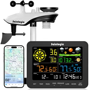 Sainlogic Smart WiFi Weather Stations Wireless Indoor Outdoor SA6 Plus,24/7 AI Weather Forecast by Weatherseed,APP Alert,Weather Station with Rain Gauge and Wind Speed,2-Year Data Storage（Only 2.4G）