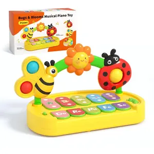 Baby Piano Toy 6 to 12 Months, Insect Piano Keyboard with Light Up & Music, 4 Modes Musical Toys for Toddlers 1-3, Without Battery