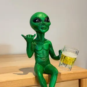 Alien with Beer Stein Green Figure Holding Stein Humorous Space Decor Sci-Fi Room Ornaments for Sci-Fi Fans and Collectors Statue Gift