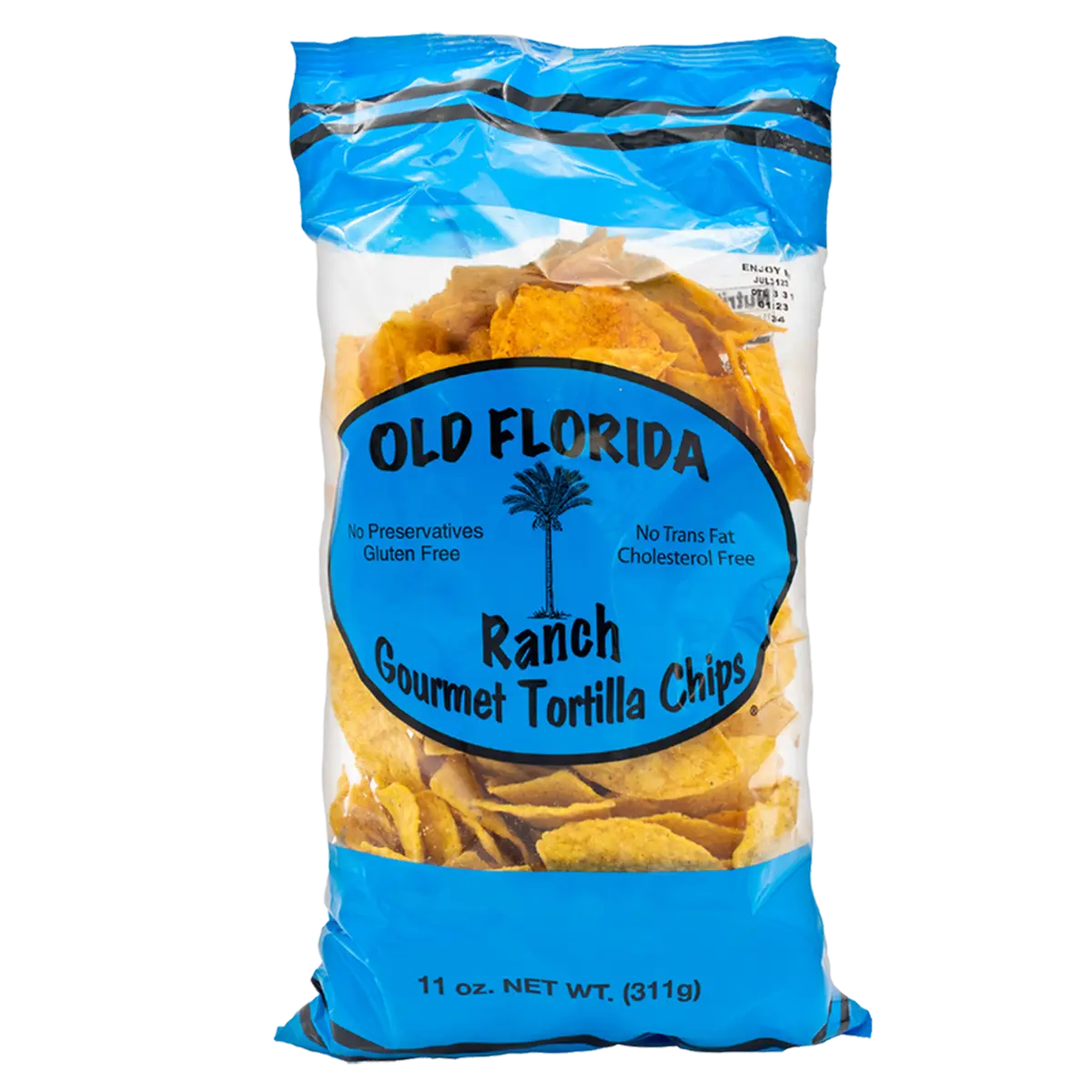 Old Florida Gourmet Ranch Tortilla Chips 11 oz. All Natural Gluten Free Thin and Crispy Tortillas Non-GMO Corn No Preservatives Mexico Salty Snack