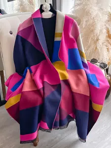 Colorful Distinct Geometric Pattern Fashionable Shawl, Comfortable Warm Thick Scarf, Fashion Accessory for Women and Girls, Fall & Winter Style