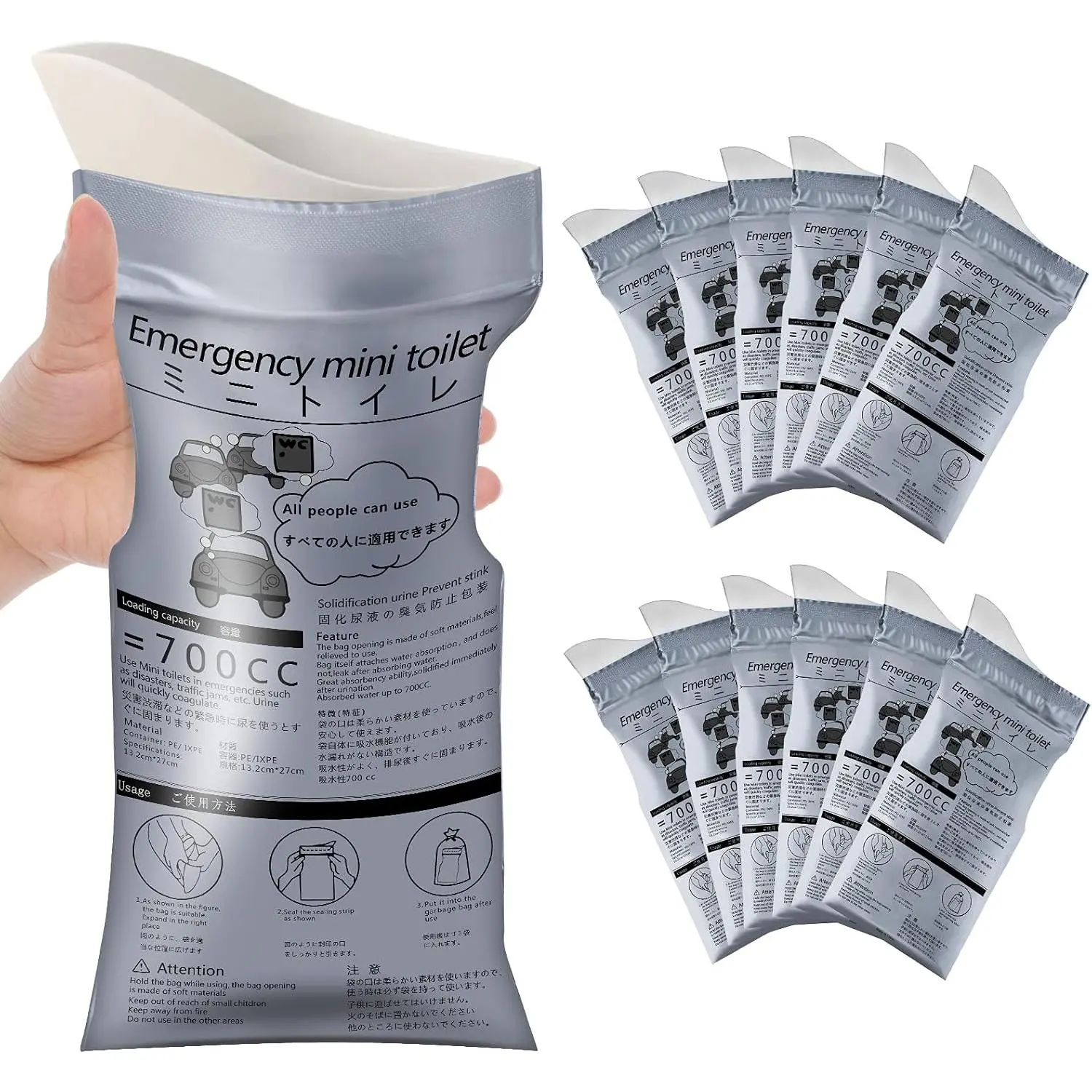 12 Pack Portable Emergency Urine Bags - Car Travel Traffic Jam Essential, Unisex Disposable Pee Bags, Vomit Bags for Camping & Outdoors