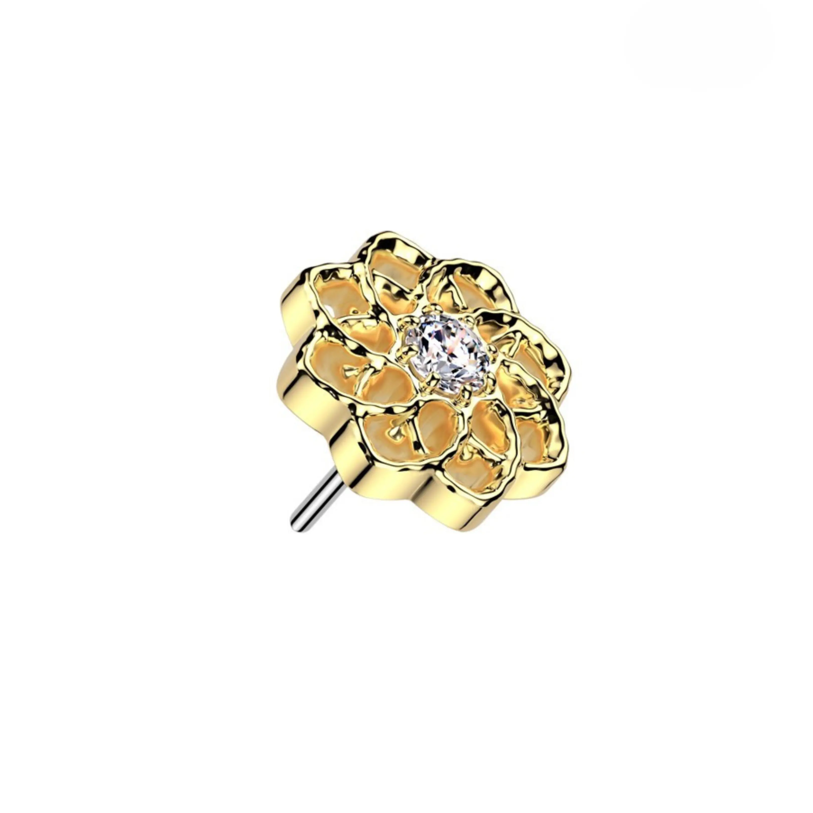 Hollow Flower Titanium Threadless Push In Top Hypoallergenic Durable Labret Flatback Piercing Accessory