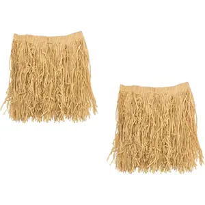 2-Pack Adult Mini Hula Skirts, Hawaiian Costume Accessories & Tropical Theme Outfit, Mini Paper Luau Grass Attire for Parties, 36" W x 16" L