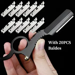 Professional Straight Razor Kit | 20 Stainless Blades, Anti-Slip Design, Easy Replacement for Beard Shaping, Dermaplaning & Grooming Men's Shaving sharp handheld razor blade classic men manual shaver smooth shave daily groom Facial Lightweight