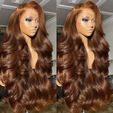 Bling Hair 13x4 13x6 Chocolate Brown Body Wave Lace Wig,Human Hair Lace Front Wig, Melts Into Skin - 13x6 HD Transparent Preplucked Color #4, 180% Density Adds Full Natural Lift, On Sale, TikTok Shop Stockup