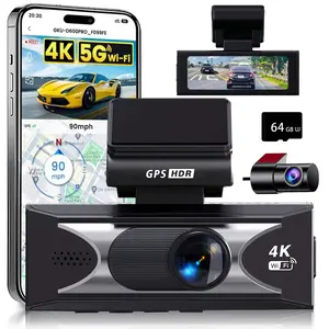 Dash Cam Front Rear 4K+2.5K, 5G WiFi GPS, 3.4 inch IPS Screen, Dual Dash Camera for Car Includes 64GB SD Card, Super Night Vision, 24H Parking Monitor, Button cell battery, Type C, HDR, Dashcam for Cars