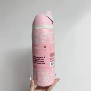 Owala FreeSip 32oz Pink White Bow Insulated Bottle - Sweet Girly Style, Portable & Leak-Proof for Student Campus Use water cups