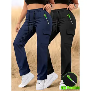 Women's 2pcs Stretchy Quick-Dry Pants - Drawstring Waist Non-See-Through, Breathable Gym/Hiking/Running Travel Cargo Pants