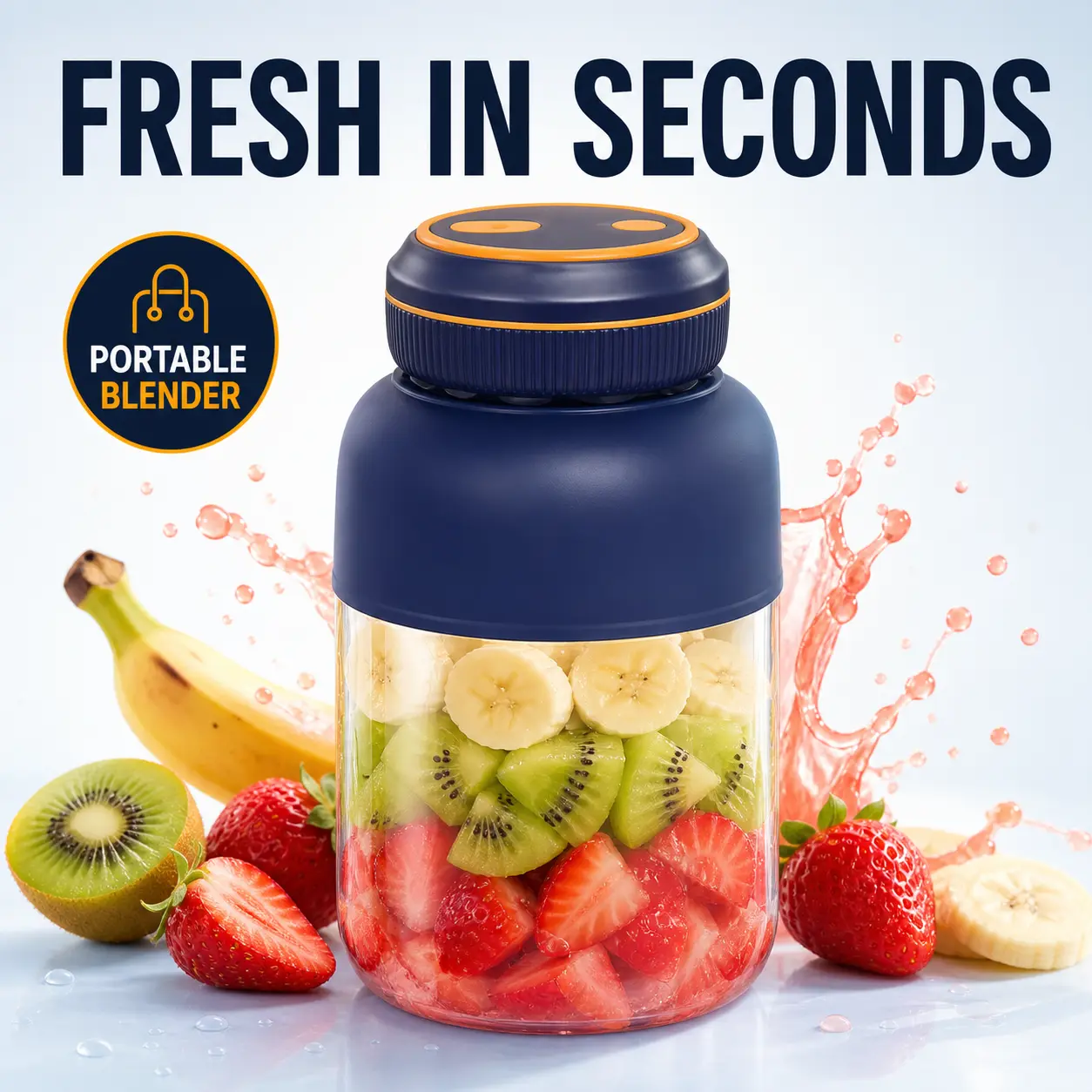 Small Portable USB-Rechargeable Blending Blender Cup - On-the-Go Compact Electric Fruit Juicer & Smoothie Maker, Plastic/Metal Multifunctional Kitchen Essential with Safety Lock, Tighten Lid Before Use