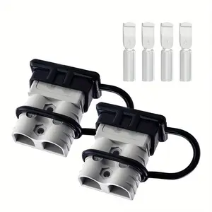 2Pcs 120A Battery Trailer Charge Plug Quick Connector Kit with 4 Terminals and Dust Covers for Winch Electrical Power Cable