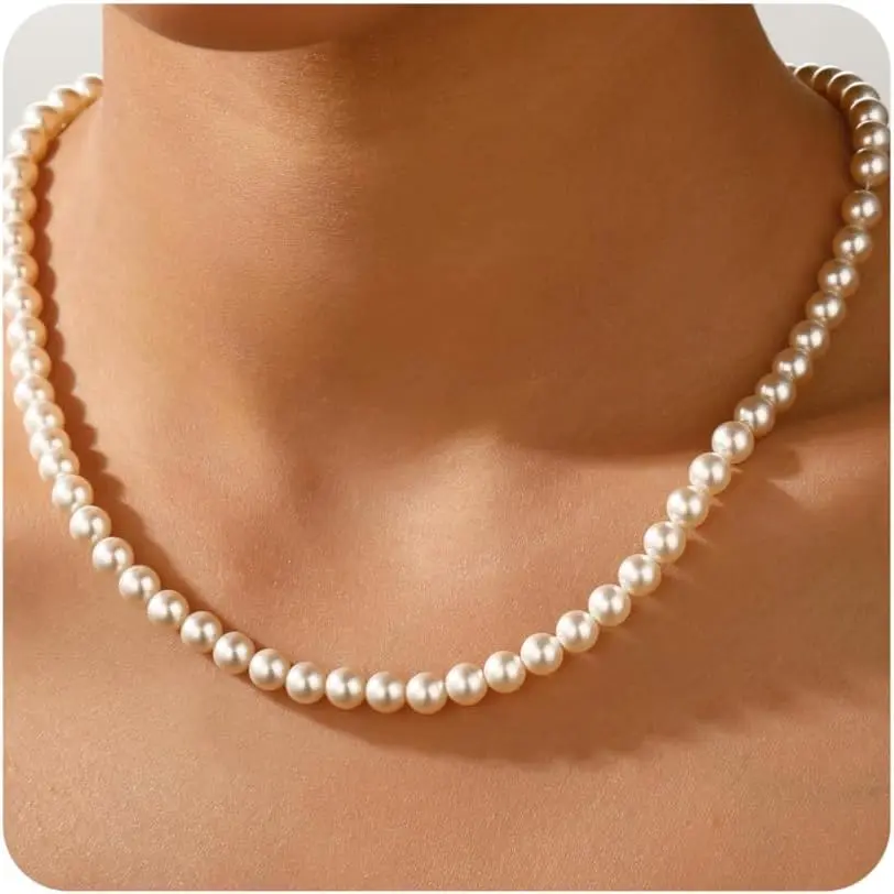 Pearl Necklaces for Women - Real Gold Plated Dainty Pearl Necklace Daisy Round Drop Pearl Choker Necklace Layered Gold Necklace for Women Teen Girls Bridesmaid Wedding Birthday Gifts