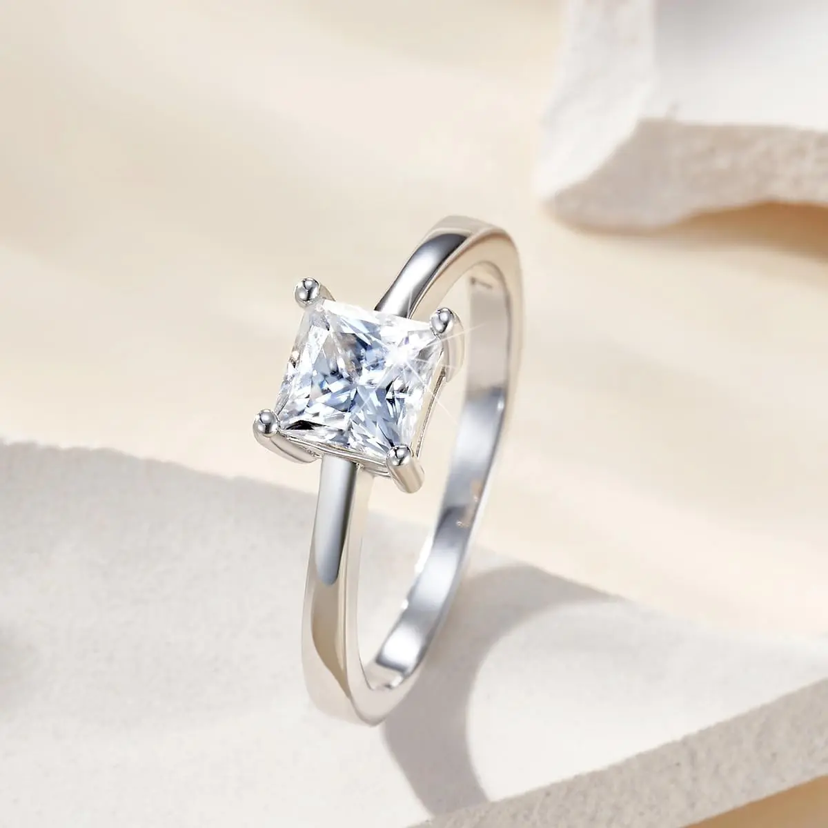 S925 Sterling Silver Princess Cut Moissanite Engagement Ring for Women, Elegant Unique Fashion Ring, Promise Wedding Piece, Rings For Women