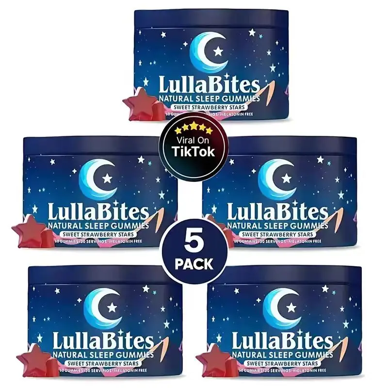 LullaBites Natural Sleep Gummies - Melatonin-Free, Sweet Strawberry Stars Flavor, 30 Servings, Dietary Supplement for Nighttime Wellness