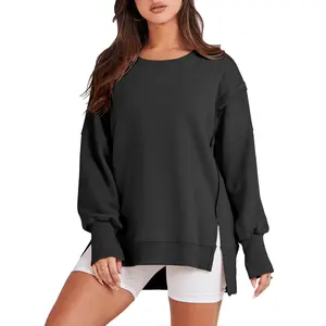 ANRABESS Women's Oversized Sweatshirt Crew Neck Long Sleeve Casual Slit Sloucthy Pullover Top Fall Clothes
