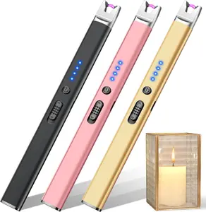 3 Pack Candle Lighter Electric USB Rechargeable Plasma Arc Lighter with Safety Lock, Windproof Flameless Long Lighters for Candle, Grill, BBQ, Camping, Gas Stoves (Black,Pink,Blue)