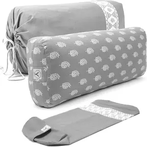 Yoga Bolster - Made with 100% Cotton, Yoga Pillow Set Includes Extra Washable Cover and Carry Bag