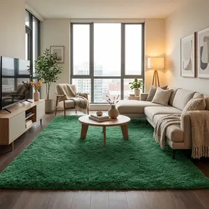Fluffy Dark Green Rugs for Bedroom Living Room, Soft Plush Shaggy Forest Hunter Green Girls Boys Kids Rug, Non-Slip and Machine Washable Carpet for Dorm Nursery Classroom Decor