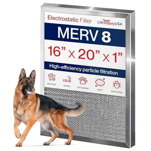 Electrostatic Air Filter, MERV 8, Washable, Reusable Furnace AC/HVAC Filter, Energy Saving, Easy to Clean, Long-Lasting by LifeSupplyUSA (Multiple Sizes)