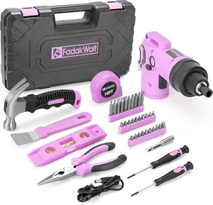40-Piece DIY Pink 3.6V  household Tool Kit with Storage,DIY Power Tools For Fence Work, Home Décor, Furniture Assembly & Everyday Repairs Hand Tool Kit