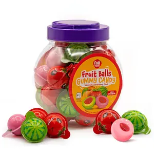 Fruit Gummy Balls Mix - 19 Ounce Jar 30 Count Jelly Filled Gummies Individually Wrapped Watermelon Strawberry Peach Chewy Candy for Goodie Bags Sweet Snack