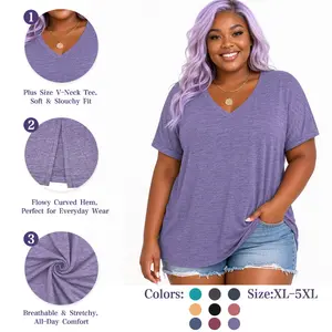 VOGARCE Plus Size V Neck Short Sleeve T-Shirts for Women, Casual Loose Fit Summer Tops, Soft Breathable Basic Tees for Outdoor, Travel & Daily Wear KPS5011