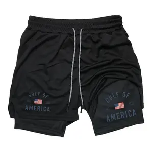 GULF OF AMERICA Men's 2-in-1 sports shorts, breathable, loose-fitting, quick-dry, double-layer, summer shorts Drawstring Elastic Waist Shorts Athletic Shorts