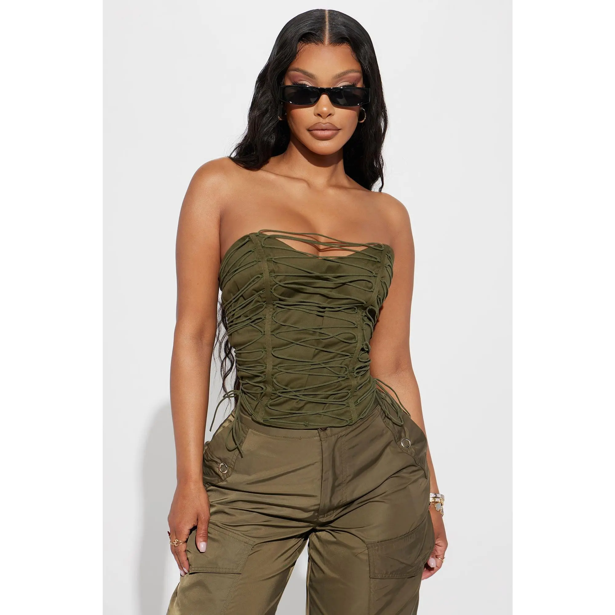 All The Details Corset Top - Olive