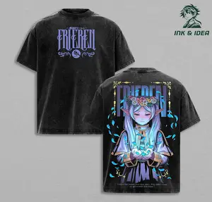 Frieren Beyond Journey’s End Vintage Washed Anime Tee, Elf Mage Graphic Shirt, Fantasy Anime Streetwear