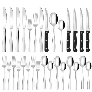 24-Piece Silverware Set with Steak Knives,Flatware Set Service for 4 Person, Food-Grade Stainless Steel Cutlery Set,Includes Knife Spoon And Fork, Mirror Finished Utensil Sets for Home Restaurant