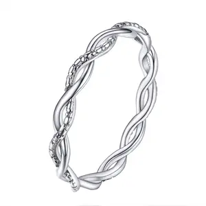 ChicSilver Dainty Stackable Twist Daily Minimalist Casual 925 Sterling Silver Rings Thumb Pinky Knuckle Finger Rings Gift for Women