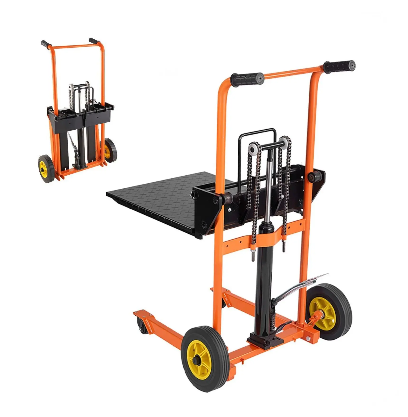 Hydraulic Pallet Jack Stacker - 450 lbs Capacity, Lift Table Dolly, 35.4" Height, Foldable Portable Material Mover - VEVOR Orange & Black Default