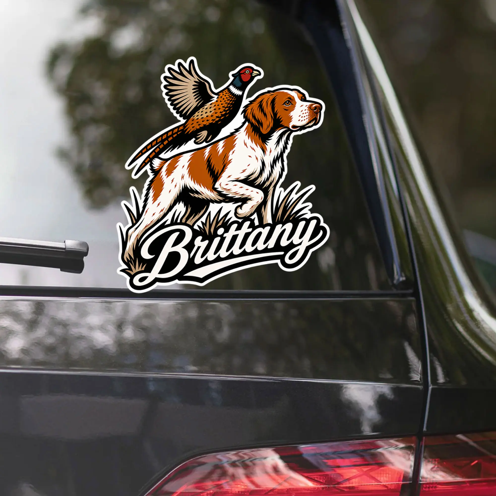 Brittany Spaniel Pheasant Hunting Dog Vinyl Sticker, Waterproof Die Cut Decal, Bird Dog Truck Window Tackle Box Decor
