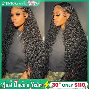 Bling Hair Human Hair Wig Deep Wave 13x4 13x6 Transparent HD Lace Frontal Wig for Women Pre Plucked Brazilian 4x4 Lace Closure Wig Curly 30 Inches 180% Natural Hairline TikTokShopHolidayHaul