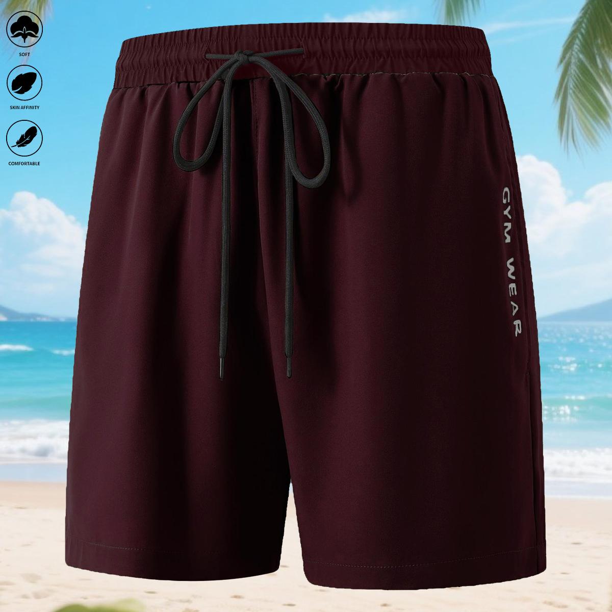 Men’s casual minimalist comfortable shorts with letter print pockets and drawstring; quick-dry, elastic waistband shorts for summer outdoor fitness—ideal for gym workouts and training.