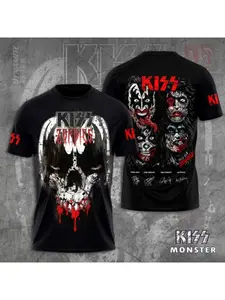 Kiss Band Unisex Short-Sleeve T-Shirt, Cool, Casual, Fun Street Hip-Hop Style, 3D Print, Loose Crew Neck T-Shirt Top for Men.