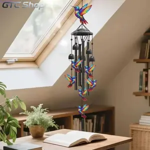 Vintage Hummingbird Metal Wind Chime Tuned Tube Bell Design Rich Melodic Sound Weatherproof Hanging Ornament Retro Art Home Decor Exquisite Collectible Present Perfect Gift Choice For Bird Lovers Soundscape Enthusiasts Garden Patio Indoor Outdoor Househol